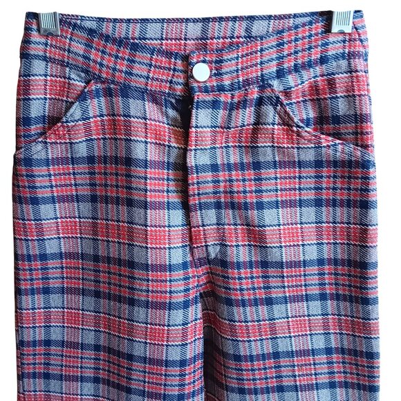 22x29 6J Vintage Plaid Bellbottom Jeans Lemon Frog High-Waisted Pants 70s Sears - Picture 3 of 6